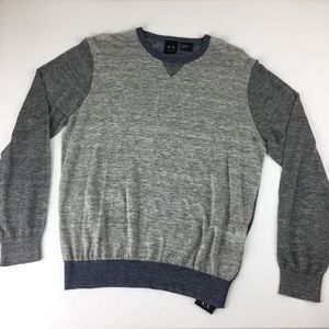 Armani A/X thin linen sweater colorblock gray blue
